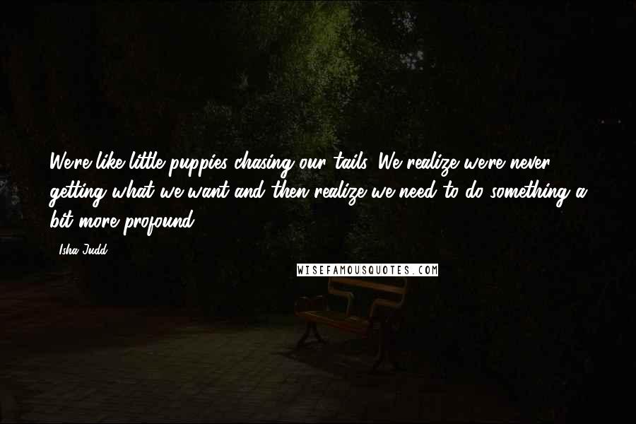 Isha Judd Quotes: We're like little puppies chasing our tails. We realize we're never getting what we want and then realize we need to do something a bit more profound.