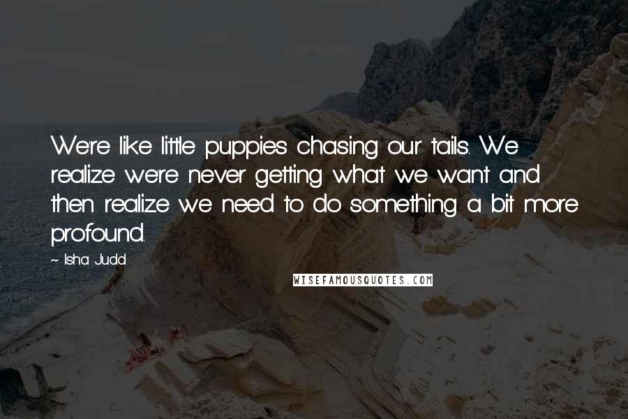 Isha Judd Quotes: We're like little puppies chasing our tails. We realize we're never getting what we want and then realize we need to do something a bit more profound.