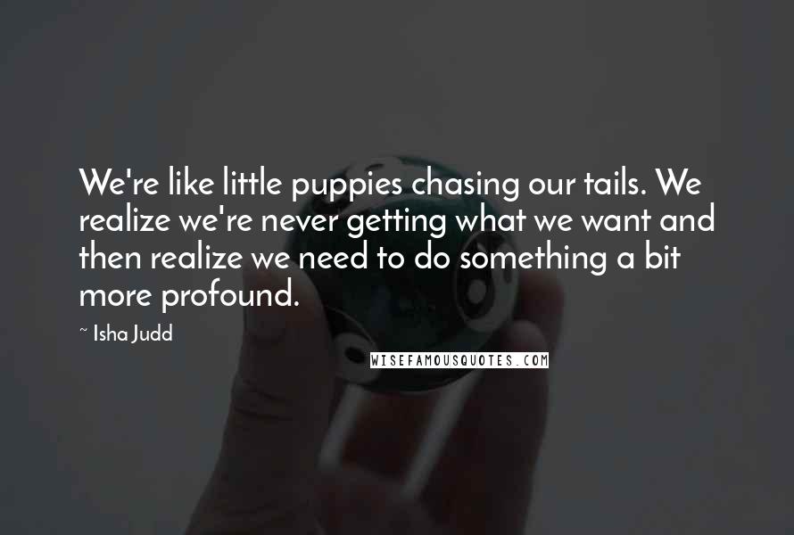 Isha Judd Quotes: We're like little puppies chasing our tails. We realize we're never getting what we want and then realize we need to do something a bit more profound.