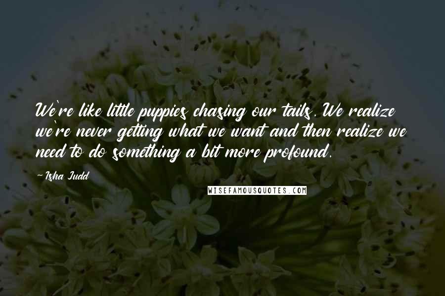 Isha Judd Quotes: We're like little puppies chasing our tails. We realize we're never getting what we want and then realize we need to do something a bit more profound.