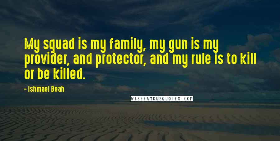 Ishmael Beah Quotes: My squad is my family, my gun is my provider, and protector, and my rule is to kill or be killed.