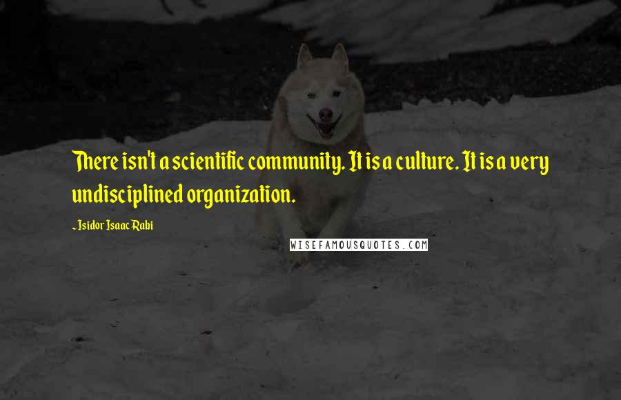 Isidor Isaac Rabi Quotes: There isn't a scientific community. It is a culture. It is a very undisciplined organization.