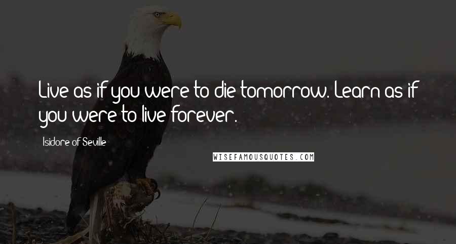 Isidore Of Seville Quotes: Live as if you were to die tomorrow. Learn as if you were to live forever.