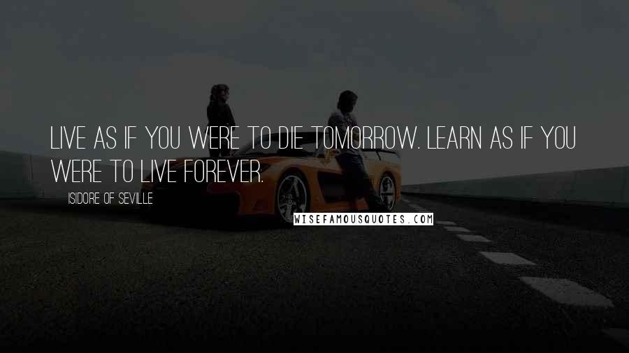Isidore Of Seville Quotes: Live as if you were to die tomorrow. Learn as if you were to live forever.