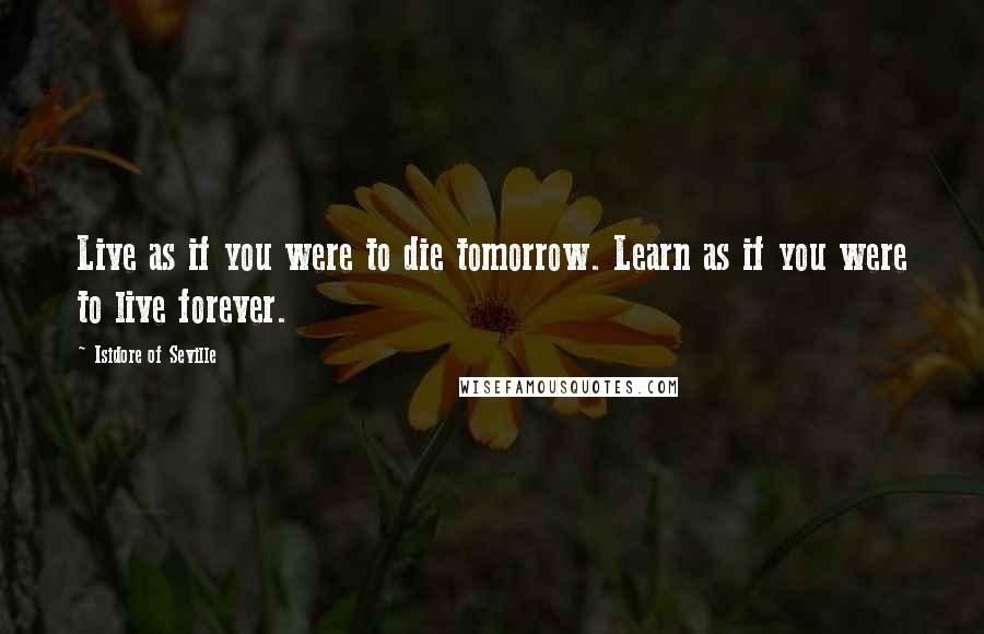 Isidore Of Seville Quotes: Live as if you were to die tomorrow. Learn as if you were to live forever.