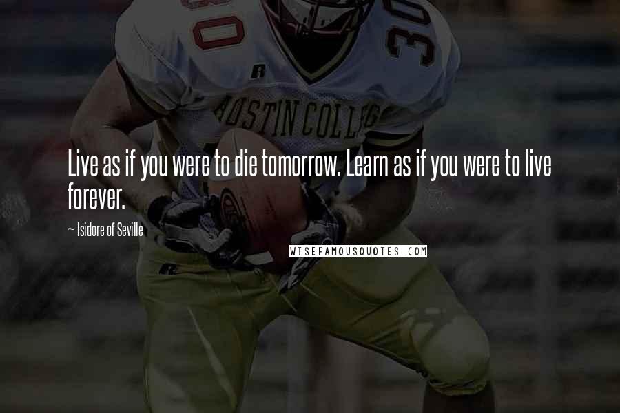Isidore Of Seville Quotes: Live as if you were to die tomorrow. Learn as if you were to live forever.