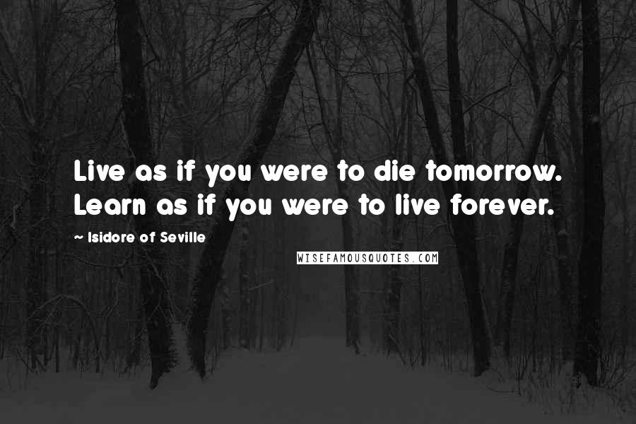 Isidore Of Seville Quotes: Live as if you were to die tomorrow. Learn as if you were to live forever.