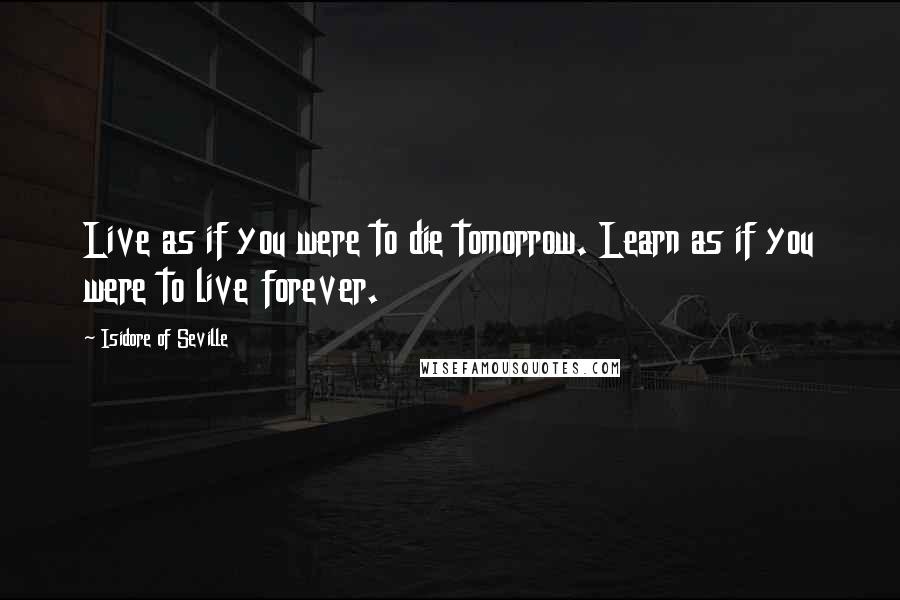 Isidore Of Seville Quotes: Live as if you were to die tomorrow. Learn as if you were to live forever.