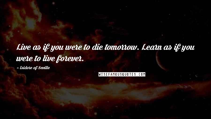 Isidore Of Seville Quotes: Live as if you were to die tomorrow. Learn as if you were to live forever.