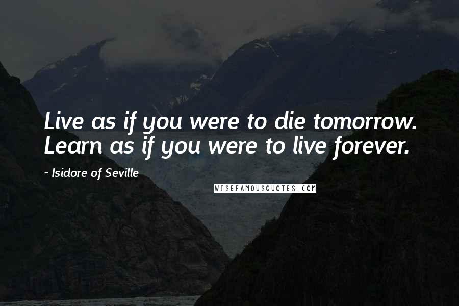 Isidore Of Seville Quotes: Live as if you were to die tomorrow. Learn as if you were to live forever.