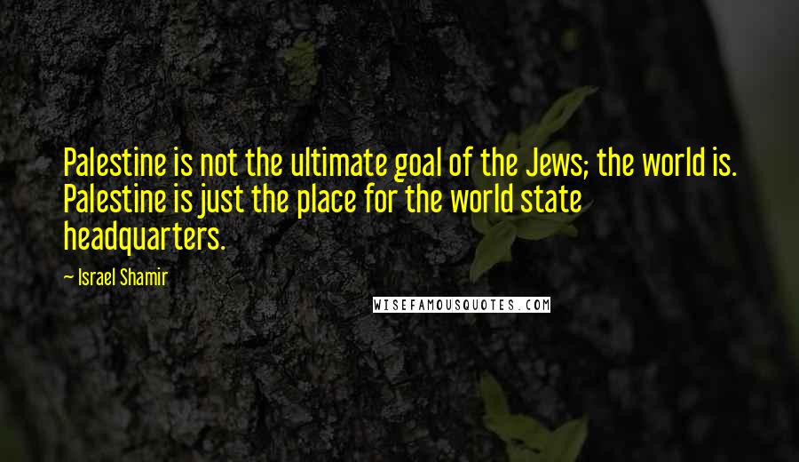 Israel Shamir Quotes: Palestine is not the ultimate goal of the Jews; the world is. Palestine is just the place for the world state headquarters.