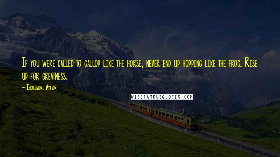 Israelmore Ayivor Quotes: If you were called to gallop like the horse, never end up hopping like the frog. Rise up for greatness.