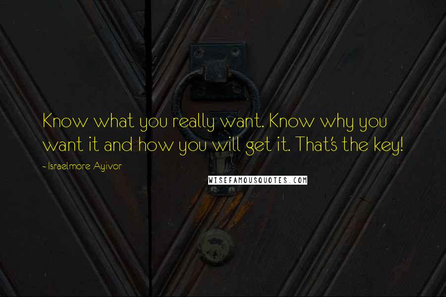 Israelmore Ayivor Quotes: Know what you really want. Know why you want it and how you will get it. That's the key!