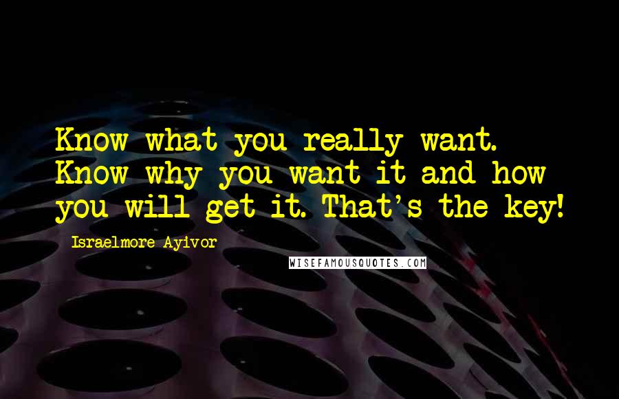 Israelmore Ayivor Quotes: Know what you really want. Know why you want it and how you will get it. That's the key!