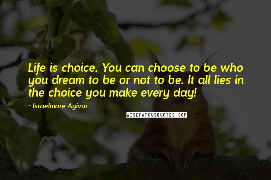 Israelmore Ayivor Quotes: Life is choice. You can choose to be who you dream to be or not to be. It all lies in the choice you make every day!