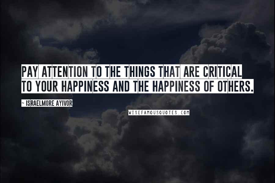 Israelmore Ayivor Quotes: Pay attention to the things that are critical to your happiness and the happiness of others.