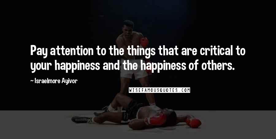 Israelmore Ayivor Quotes: Pay attention to the things that are critical to your happiness and the happiness of others.