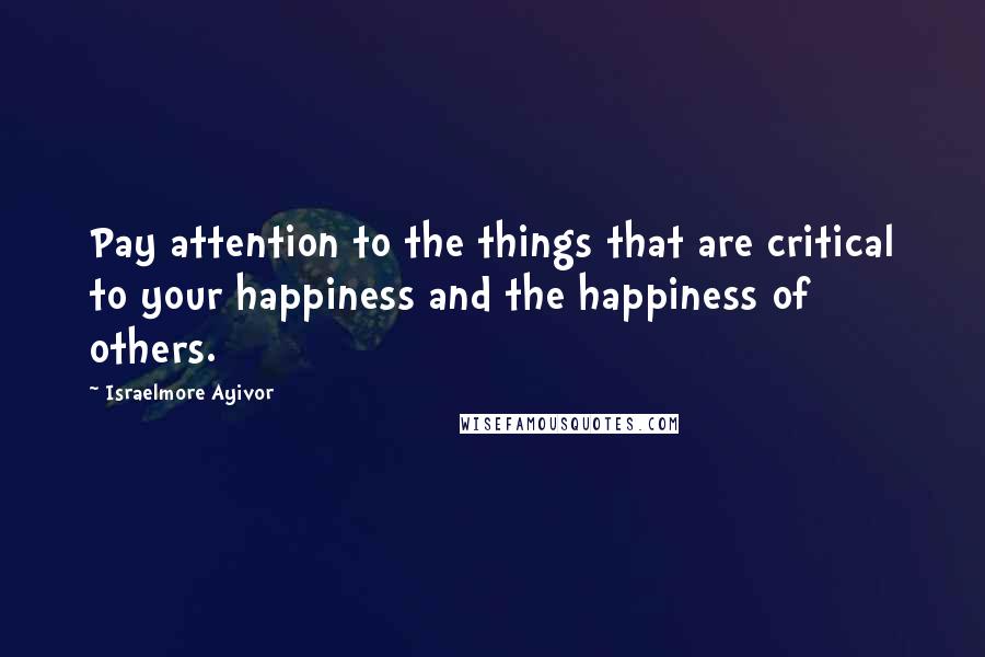 Israelmore Ayivor Quotes: Pay attention to the things that are critical to your happiness and the happiness of others.