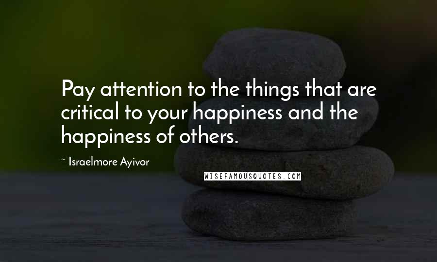 Israelmore Ayivor Quotes: Pay attention to the things that are critical to your happiness and the happiness of others.