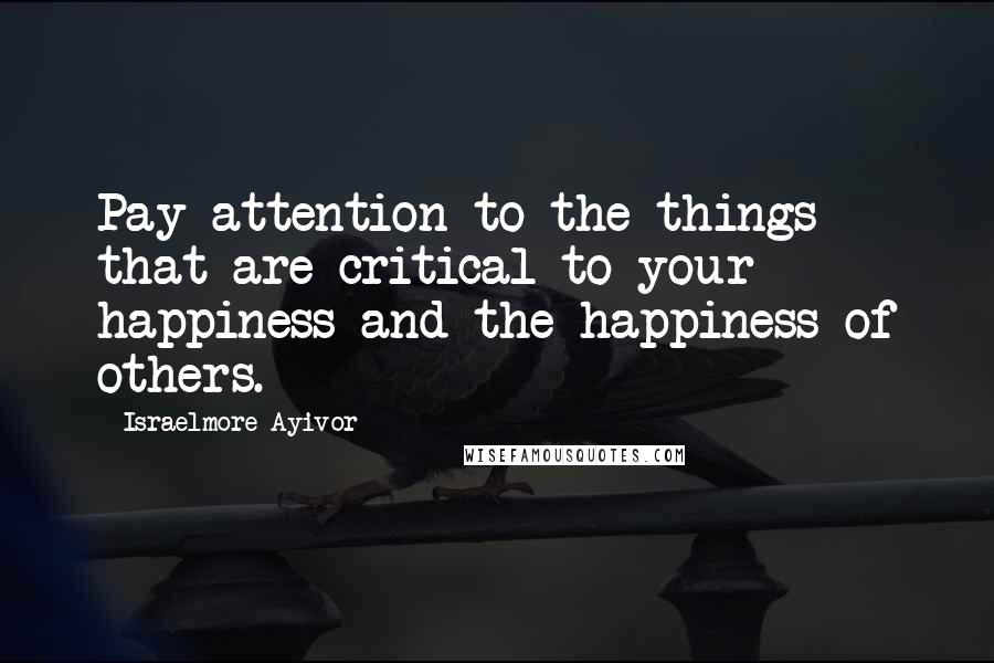 Israelmore Ayivor Quotes: Pay attention to the things that are critical to your happiness and the happiness of others.