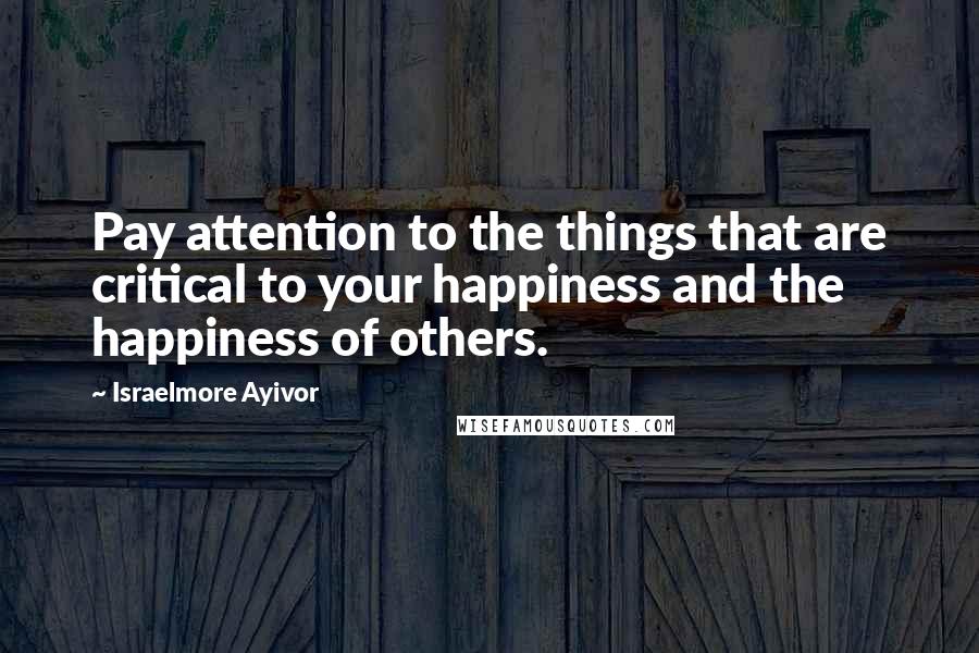 Israelmore Ayivor Quotes: Pay attention to the things that are critical to your happiness and the happiness of others.