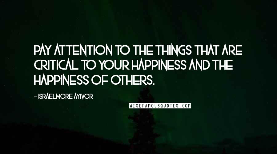 Israelmore Ayivor Quotes: Pay attention to the things that are critical to your happiness and the happiness of others.