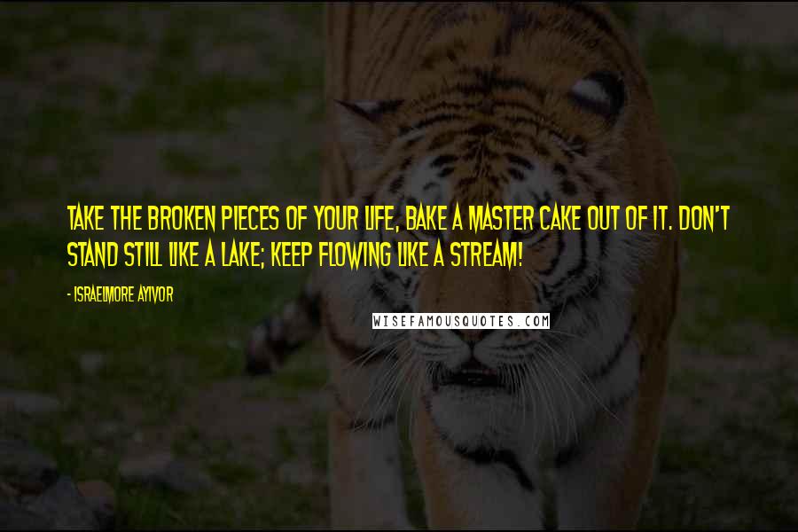 Israelmore Ayivor Quotes: Take the broken pieces of your life, bake a master cake out of it. Don't stand still like a lake; keep flowing like a stream!