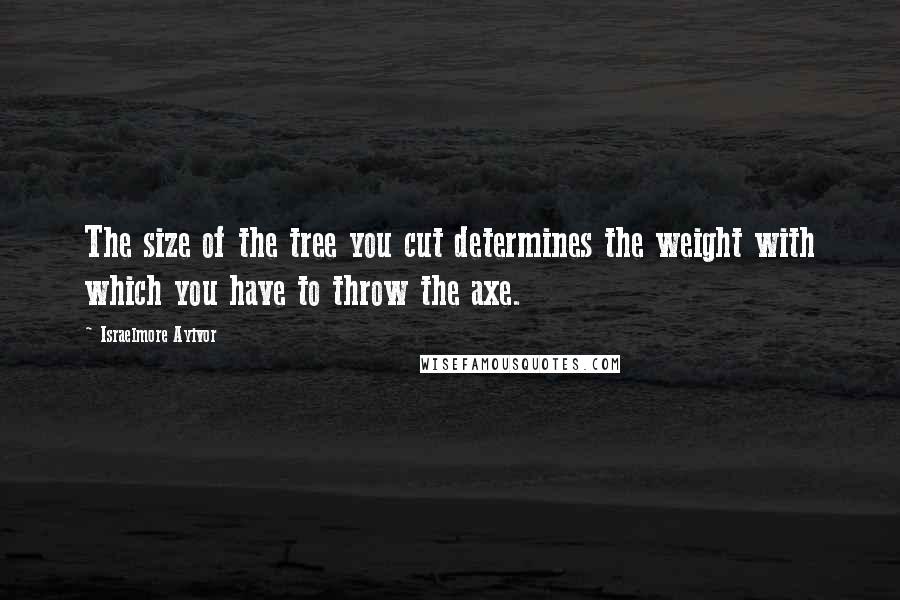 Israelmore Ayivor Quotes: The size of the tree you cut determines the weight with which you have to throw the axe.