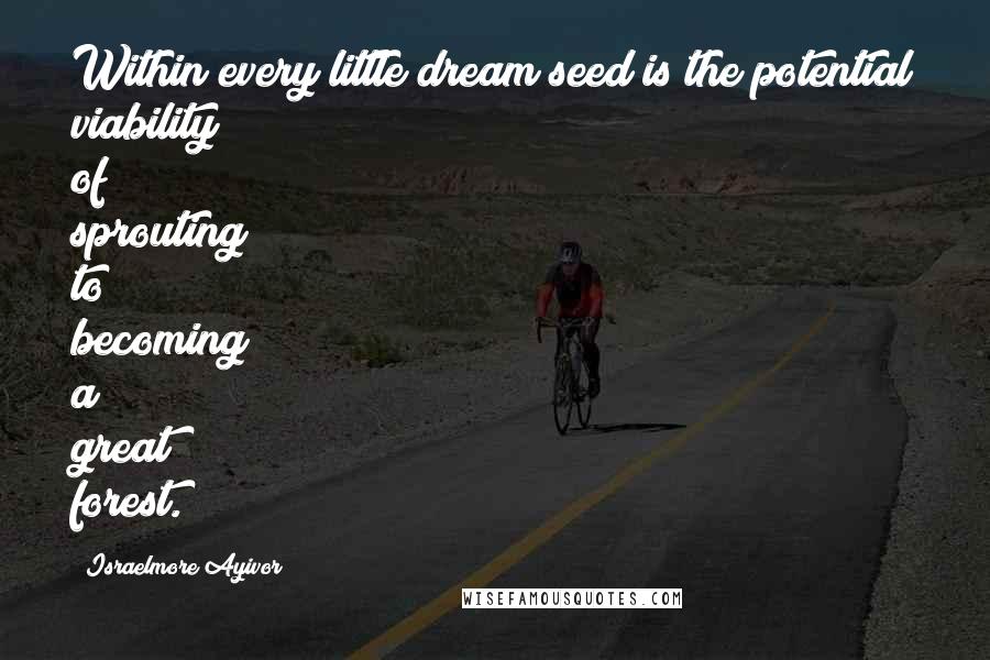 Israelmore Ayivor Quotes: Within every little dream seed is the potential viability of sprouting to becoming a great forest.