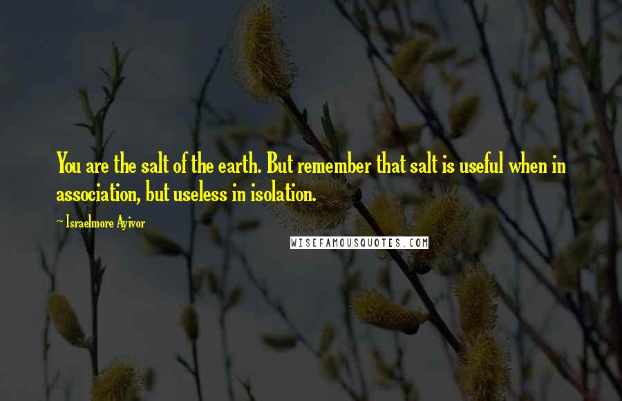 Israelmore Ayivor Quotes: You are the salt of the earth. But remember that salt is useful when in association, but useless in isolation.