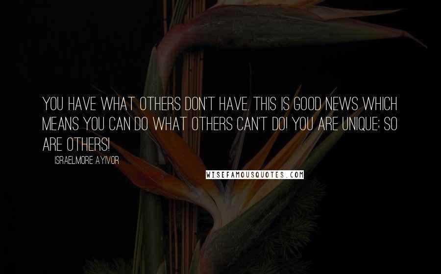 Israelmore Ayivor Quotes: You have what others don't have. This is good news which means you can do what others can't do! You are unique; so are others!