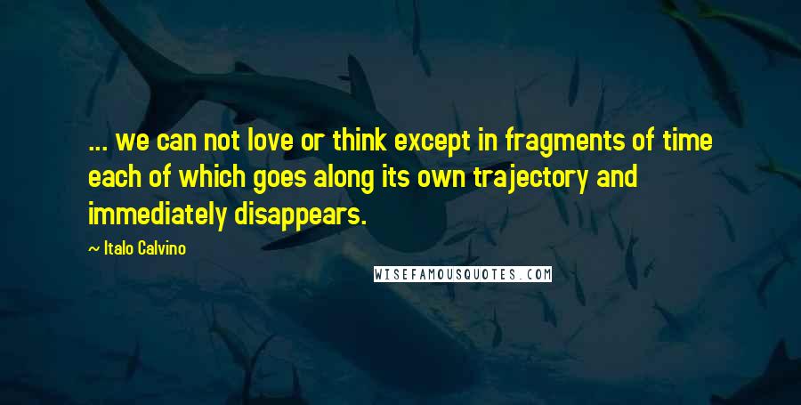 Italo Calvino Quotes: ... we can not love or think except in fragments of time each of which goes along its own trajectory and immediately disappears.