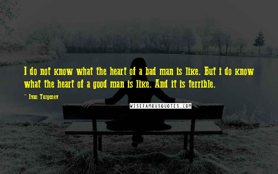 Ivan Turgenev Quotes: I do not know what the heart of a bad man is like. But i do know what the heart of a good man is like. And it is terrible.