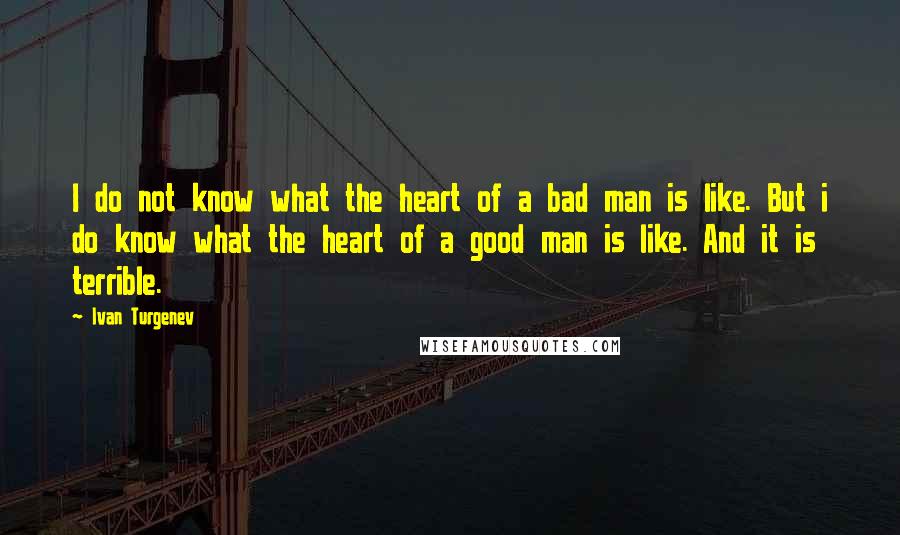 Ivan Turgenev Quotes: I do not know what the heart of a bad man is like. But i do know what the heart of a good man is like. And it is terrible.