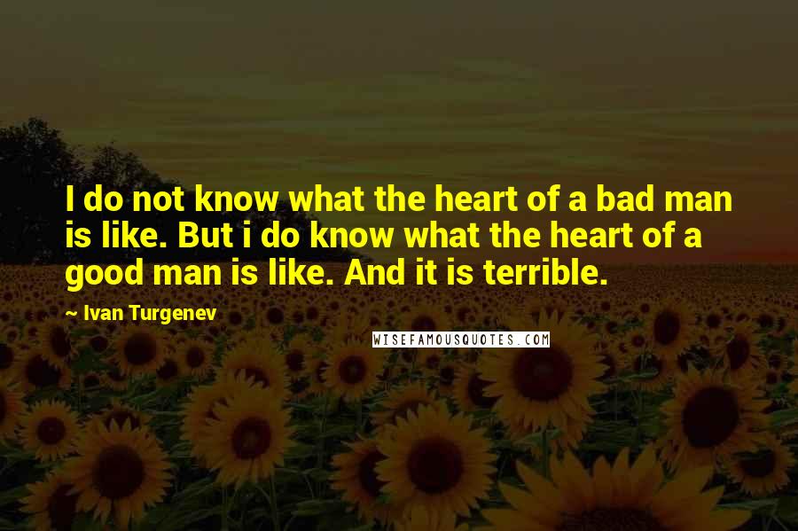 Ivan Turgenev Quotes: I do not know what the heart of a bad man is like. But i do know what the heart of a good man is like. And it is terrible.