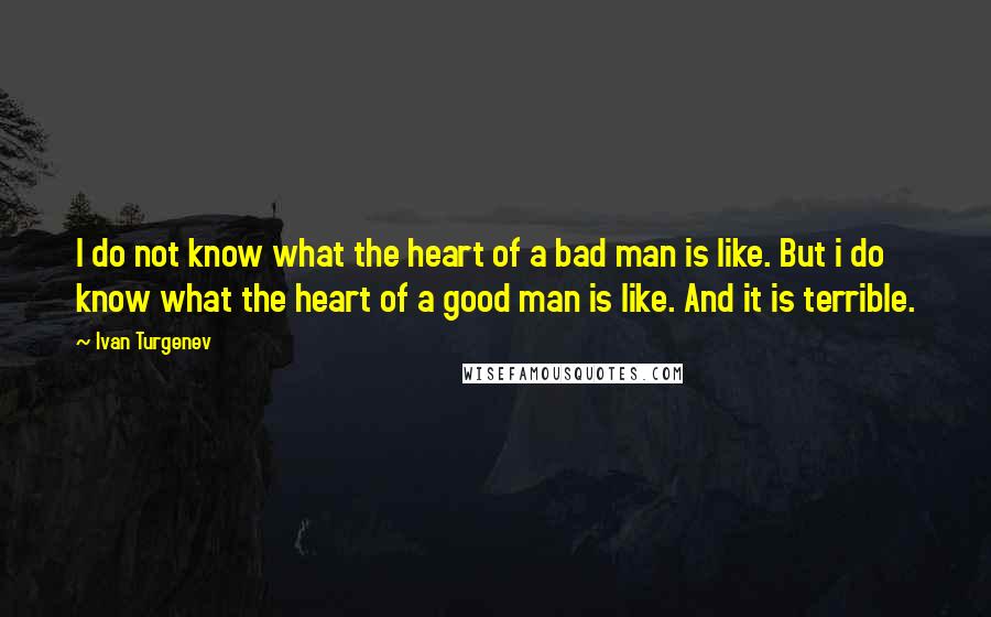 Ivan Turgenev Quotes: I do not know what the heart of a bad man is like. But i do know what the heart of a good man is like. And it is terrible.