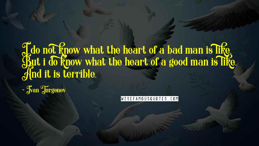 Ivan Turgenev Quotes: I do not know what the heart of a bad man is like. But i do know what the heart of a good man is like. And it is terrible.