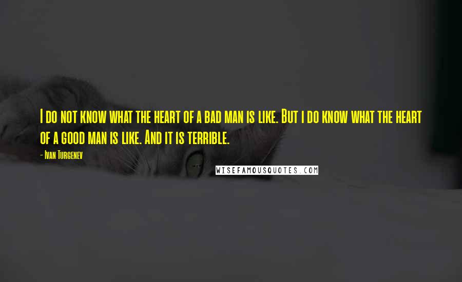 Ivan Turgenev Quotes: I do not know what the heart of a bad man is like. But i do know what the heart of a good man is like. And it is terrible.