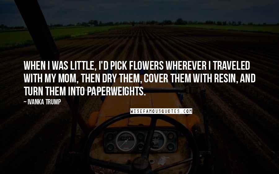 Ivanka Trump Quotes: When I was little, I'd pick flowers wherever I traveled with my mom, then dry them, cover them with resin, and turn them into paperweights.