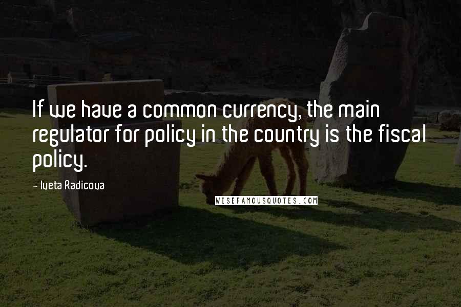 Iveta Radicova Quotes: If we have a common currency, the main regulator for policy in the country is the fiscal policy.