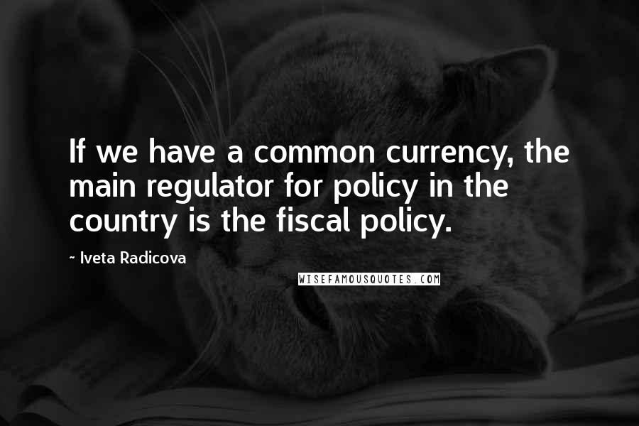Iveta Radicova Quotes: If we have a common currency, the main regulator for policy in the country is the fiscal policy.