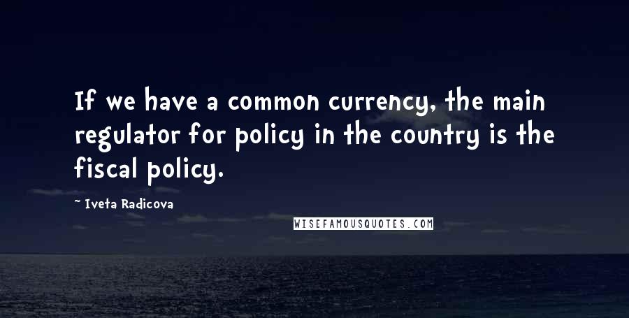 Iveta Radicova Quotes: If we have a common currency, the main regulator for policy in the country is the fiscal policy.