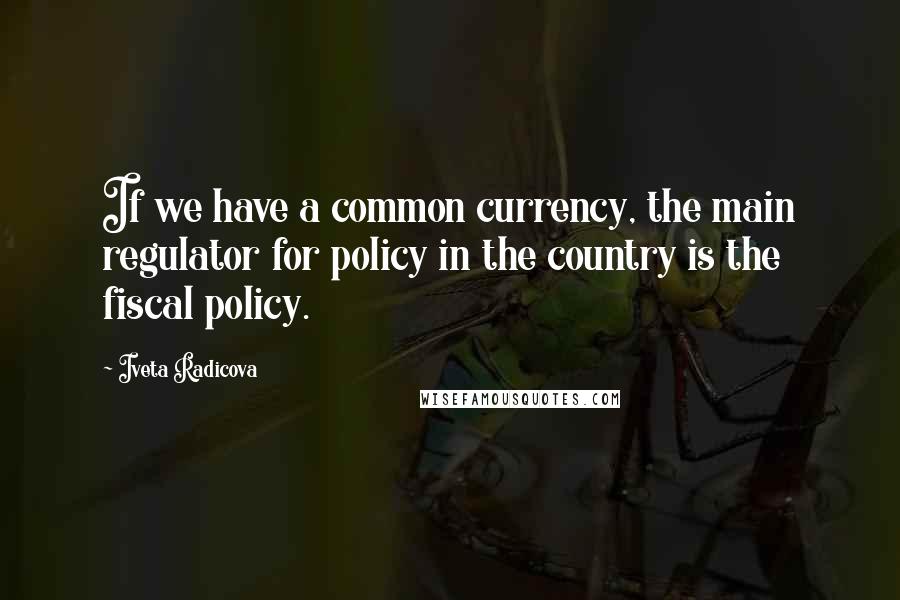 Iveta Radicova Quotes: If we have a common currency, the main regulator for policy in the country is the fiscal policy.