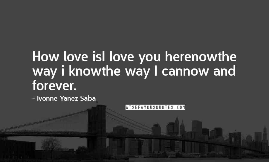 Ivonne Yanez Saba Quotes: How love isI Iove you herenowthe way i knowthe way I cannow and forever.