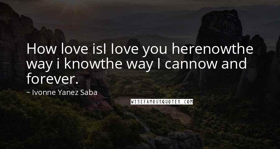 Ivonne Yanez Saba Quotes: How love isI Iove you herenowthe way i knowthe way I cannow and forever.