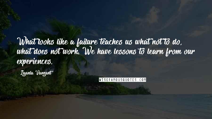 Iyanla Vanzant Quotes: What looks like a failure teaches us what not to do, what does not work. We have lessons to learn from our experiences.