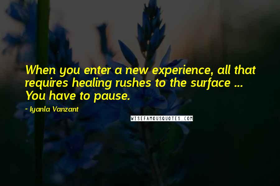 Iyanla Vanzant Quotes: When you enter a new experience, all that requires healing rushes to the surface ... You have to pause.