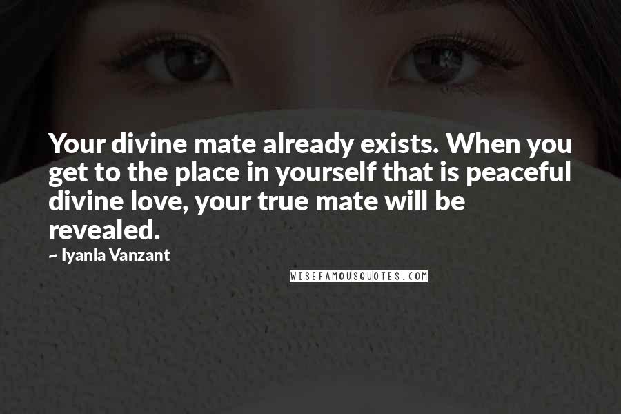 Iyanla Vanzant Quotes: Your divine mate already exists. When you get to the place in yourself that is peaceful divine love, your true mate will be revealed.