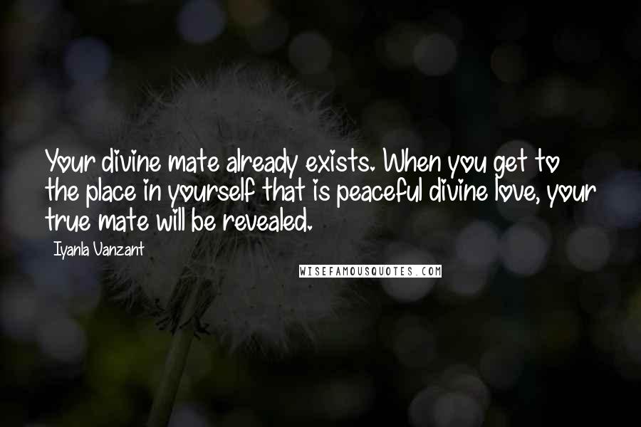 Iyanla Vanzant Quotes: Your divine mate already exists. When you get to the place in yourself that is peaceful divine love, your true mate will be revealed.