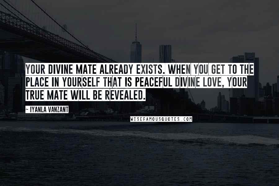 Iyanla Vanzant Quotes: Your divine mate already exists. When you get to the place in yourself that is peaceful divine love, your true mate will be revealed.